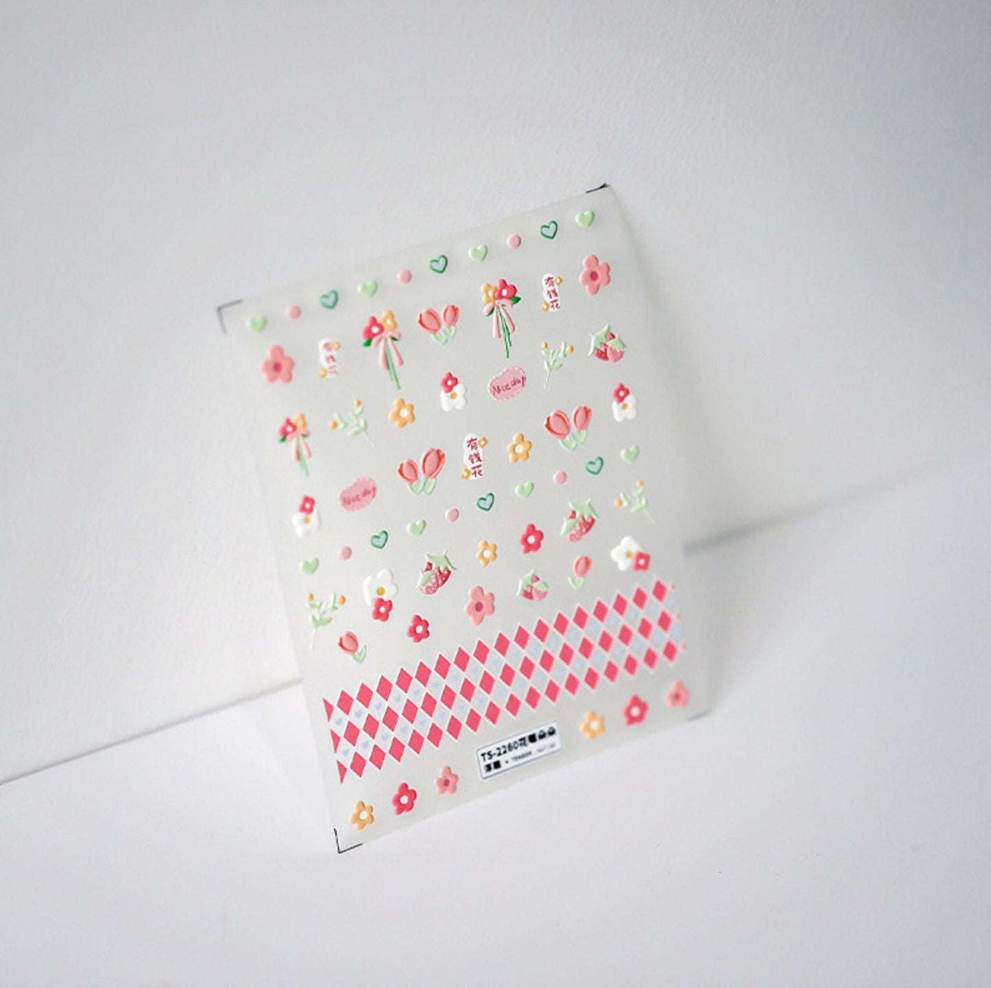 Cute Pink Strawberry Flower Buds Nail Art Stickers (TS-2259, TS-2260)