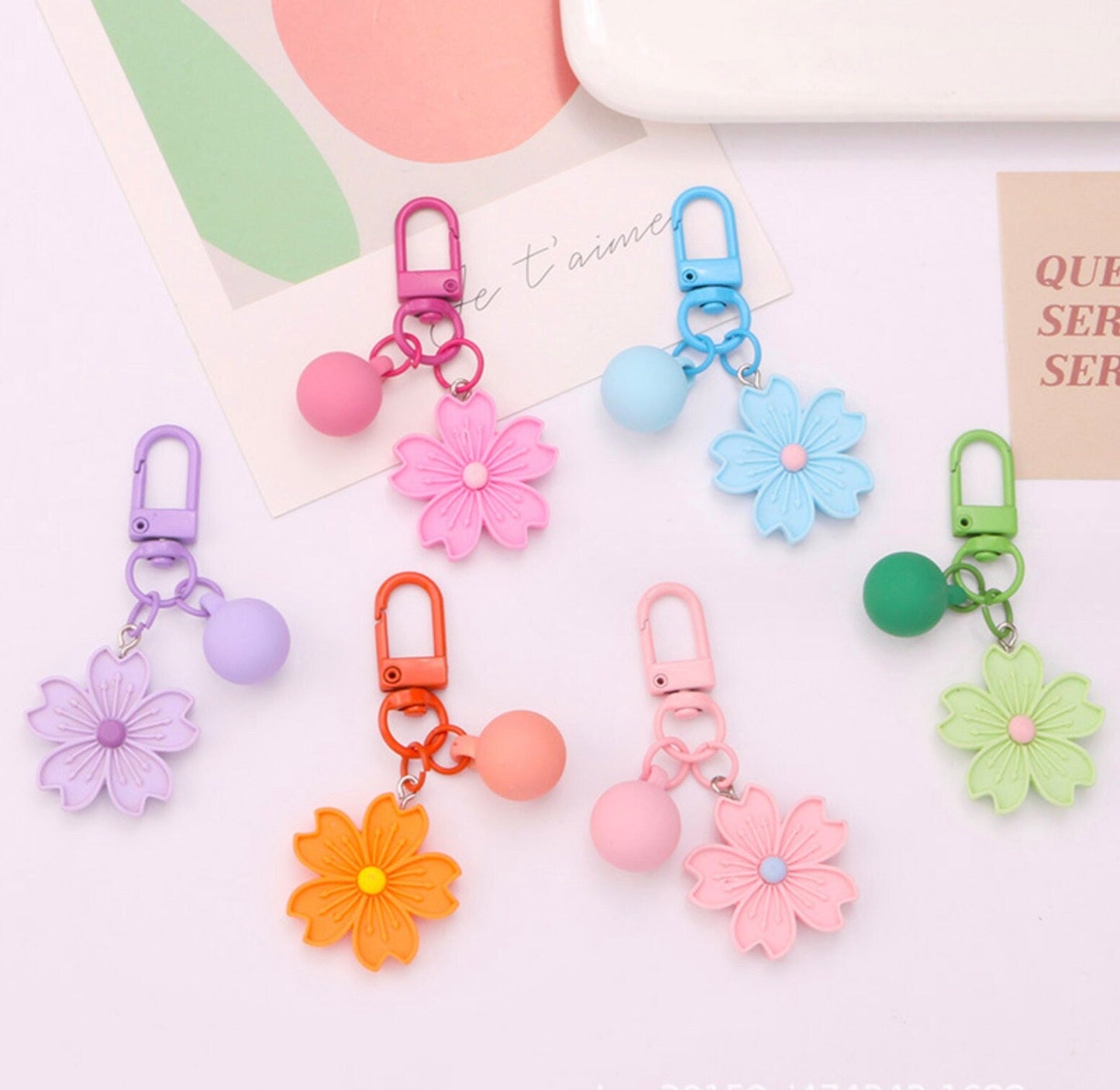 Cute Sakura Flower with Bead Themed, Keychain, Key ring