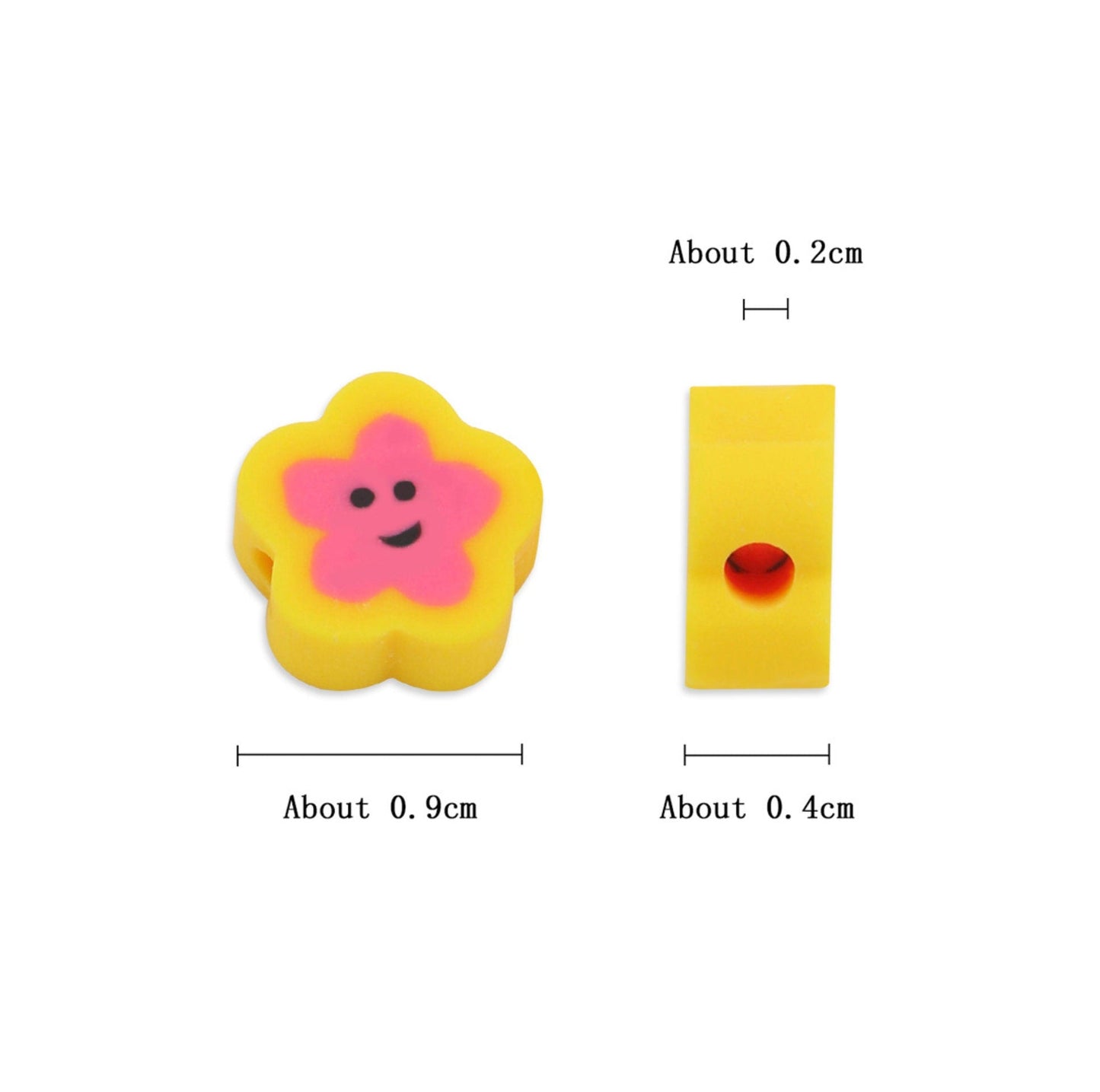 9MM Smiley Flower Face, Floral Themed Polymer Clay Beads
