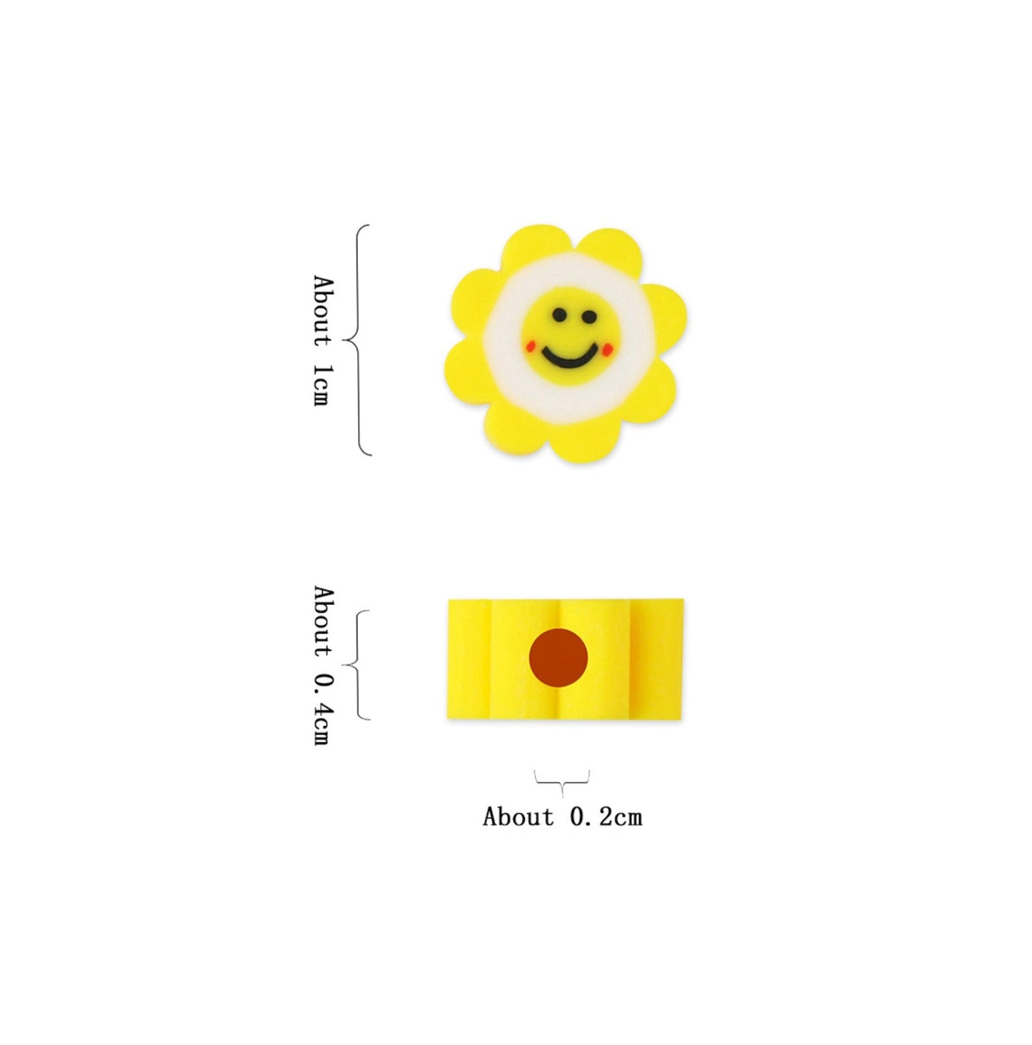 10MM Yellow Smiley Face Flower, Floral Themed Polymer Clay Beads
