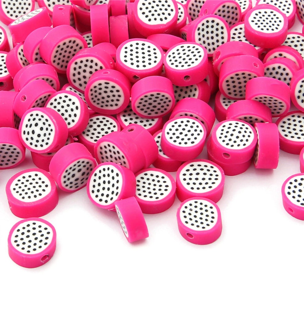 10MM Dragonfruit Themed Polymer Clay Beads