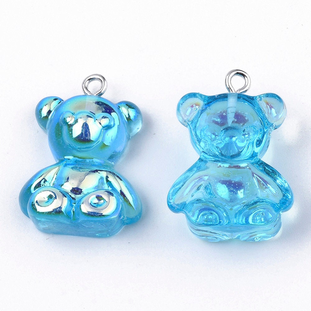 Electroplate Transparent Bear Resin Charms with eyepins (25mm x 18mm; 2mm hole)