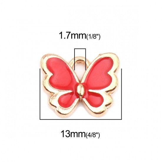 Enamel Butterfly Oil Drop Style Pendant Charm (14mm x 16mm)
