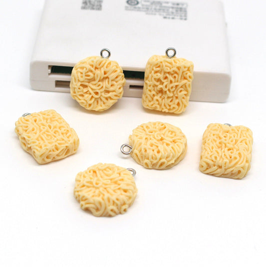 Instant Ramen Noodle Charm with Eye Pin Round or Square