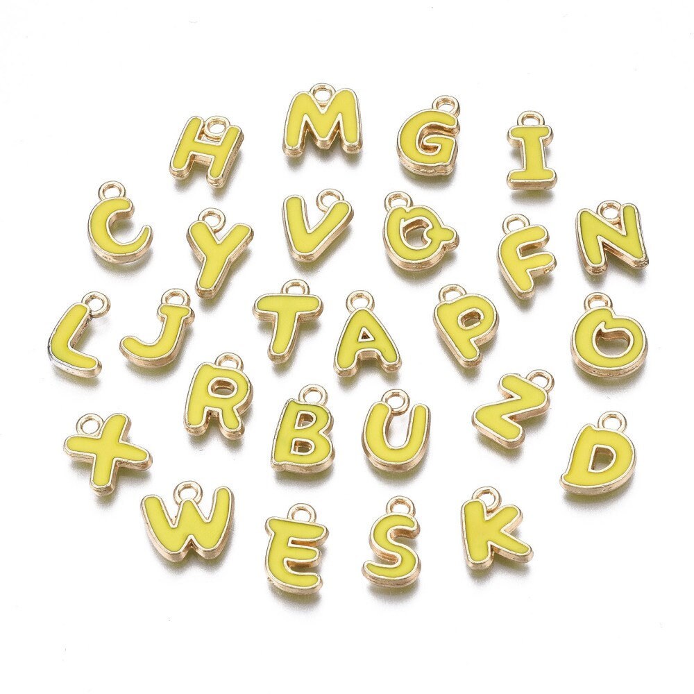 Lemon Yellow Metal Letter Charms Individual or Set (11mm x 6.5mm, Hole: 1.5mm)