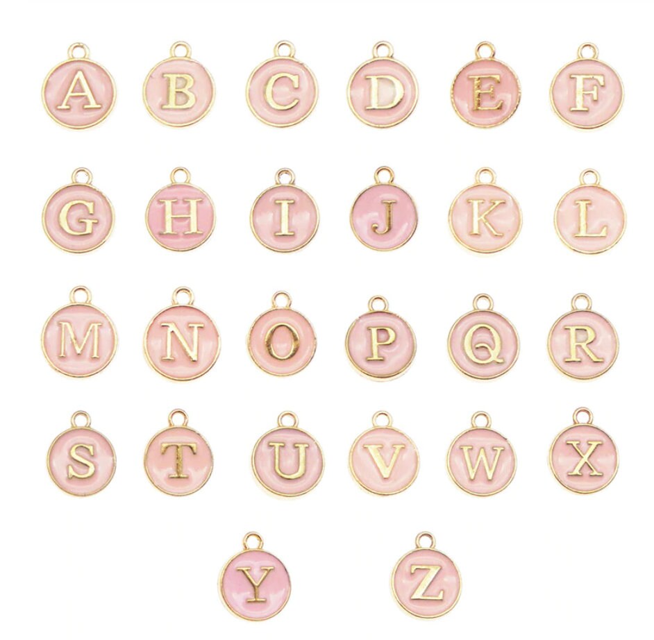 A-Z Individual Light Pink Color Oil Drop Metal Letters (12x14mm)