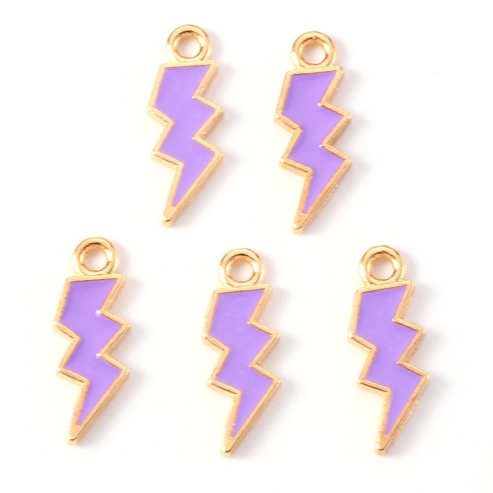 Lightning Bolt Enamel Zinc Alloy Charm (21mm x 7mm, Hole: 2mm)