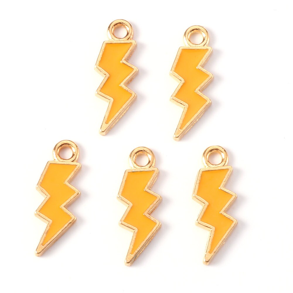 Lightning Bolt Enamel Zinc Alloy Charm (21mm x 7mm, Hole: 2mm)