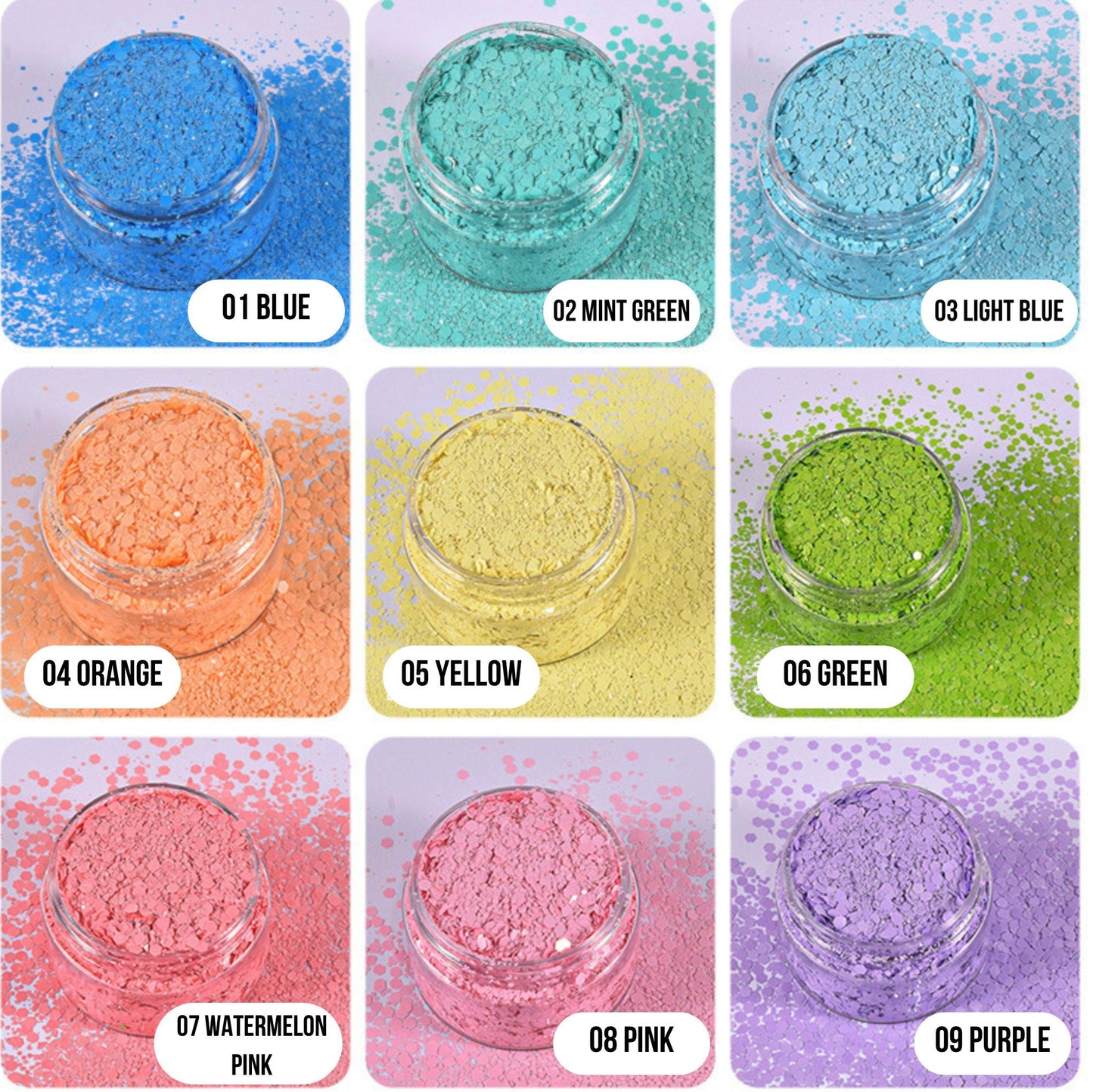 Macaron Pastel Colored Chunky Hexagon Sparkle Glitter Mix (20G Jar)