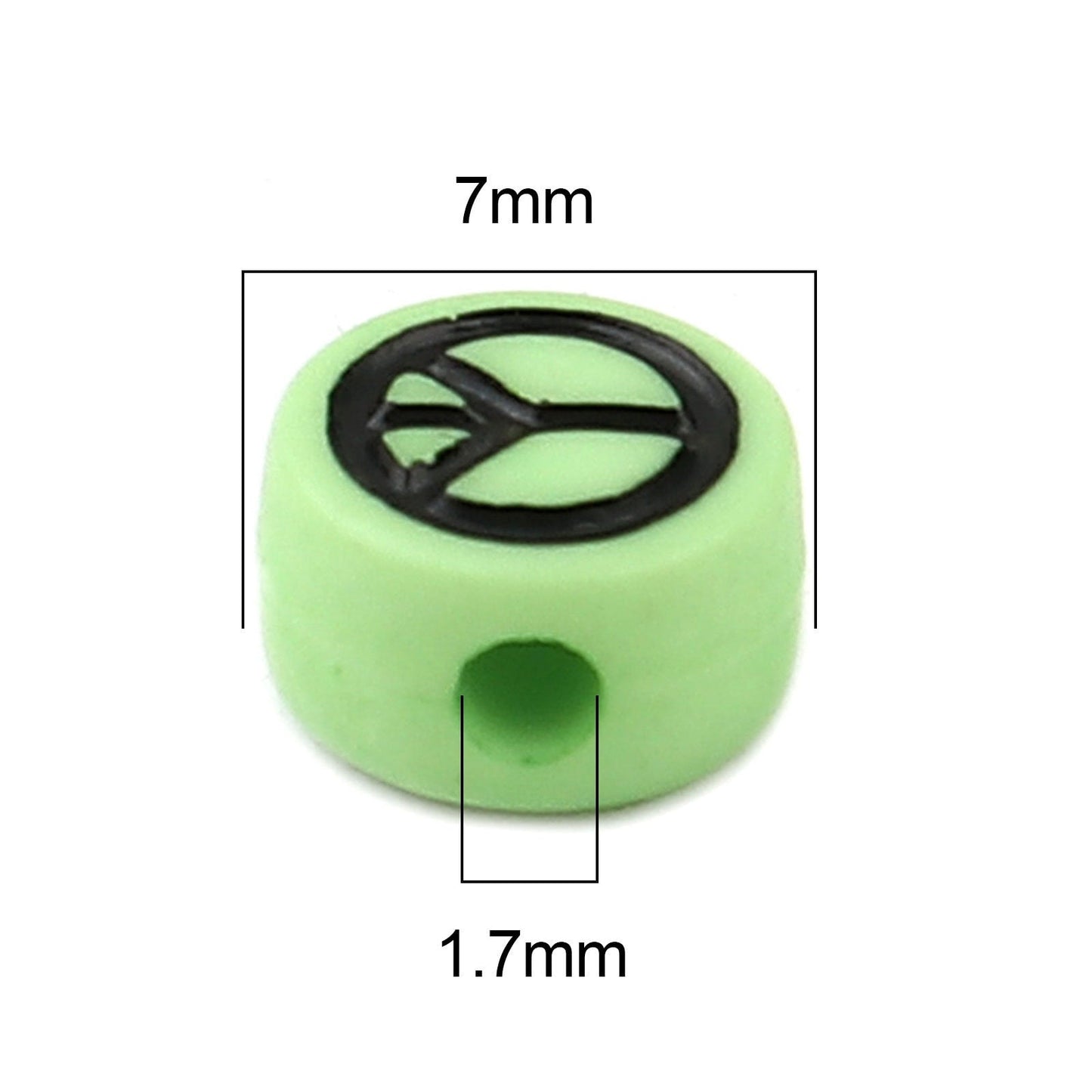 7MM Mixed Color Flat Round Acrylic Black Peace Sign Beads