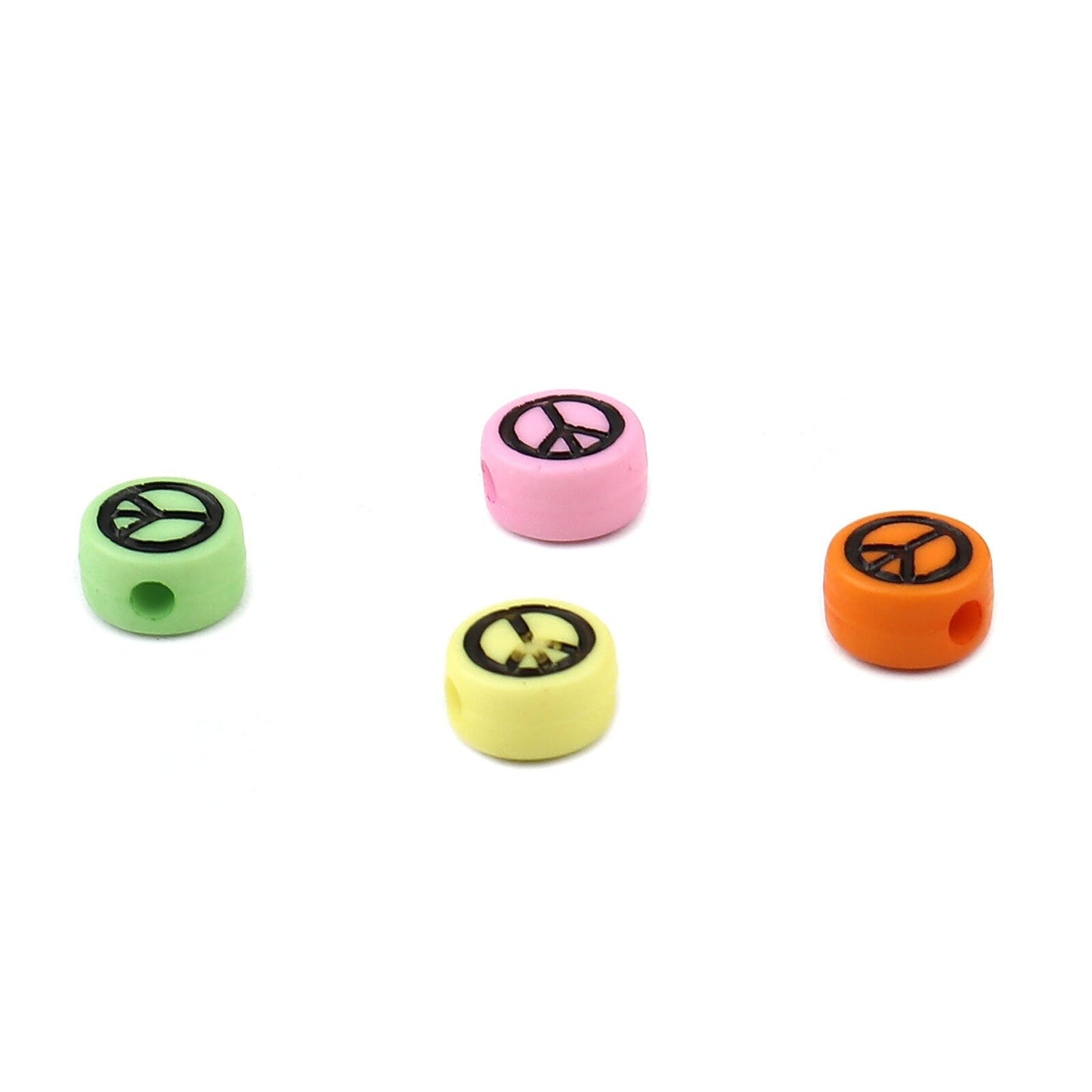 7MM Mixed Color Flat Round Acrylic Black Peace Sign Beads