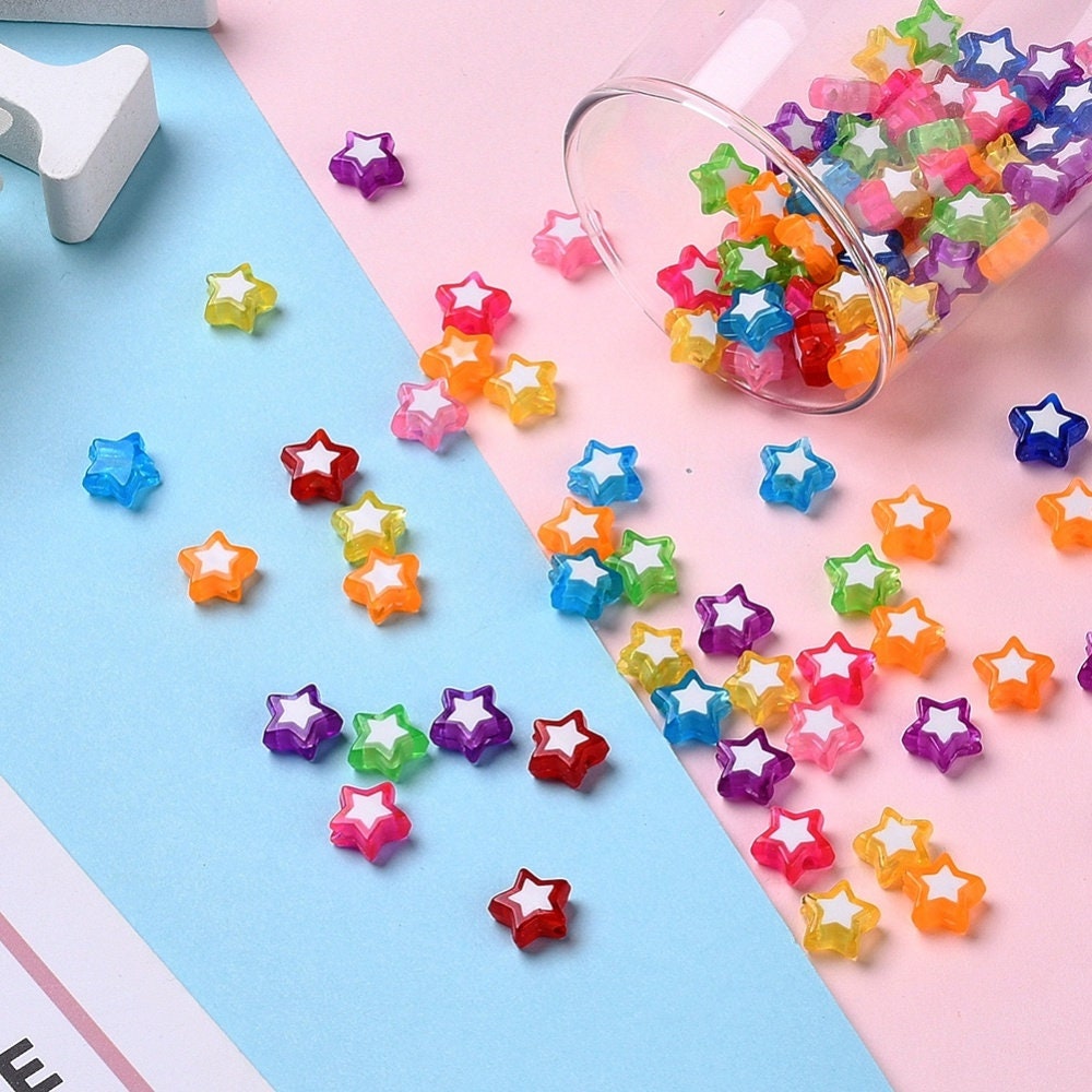 9MM Mixed Color with White Acrylic Star Spacer Beads