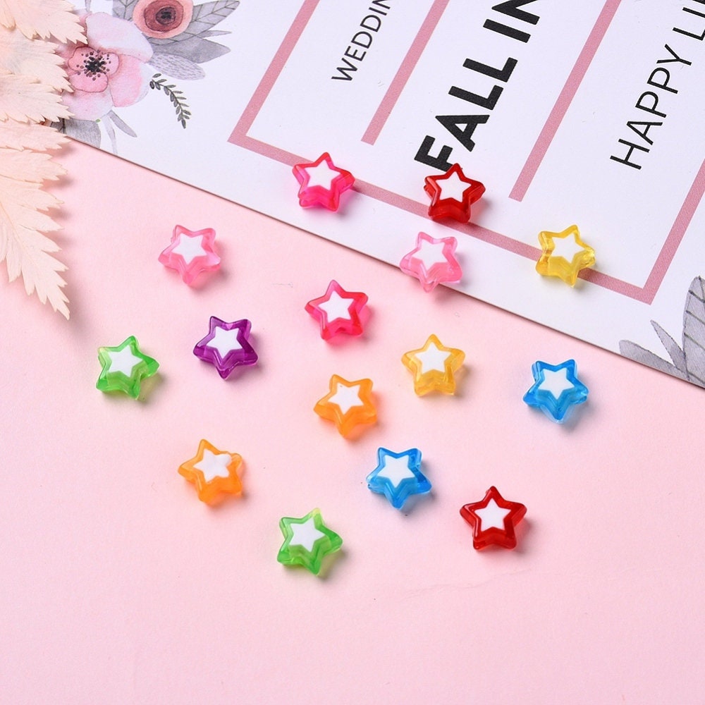 9MM Mixed Color with White Acrylic Star Spacer Beads