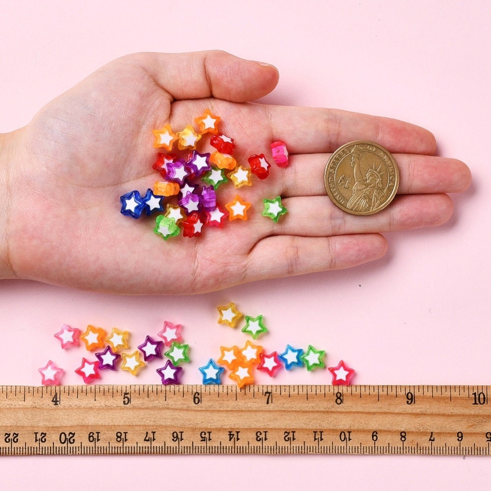 9MM Mixed Color with White Acrylic Star Spacer Beads