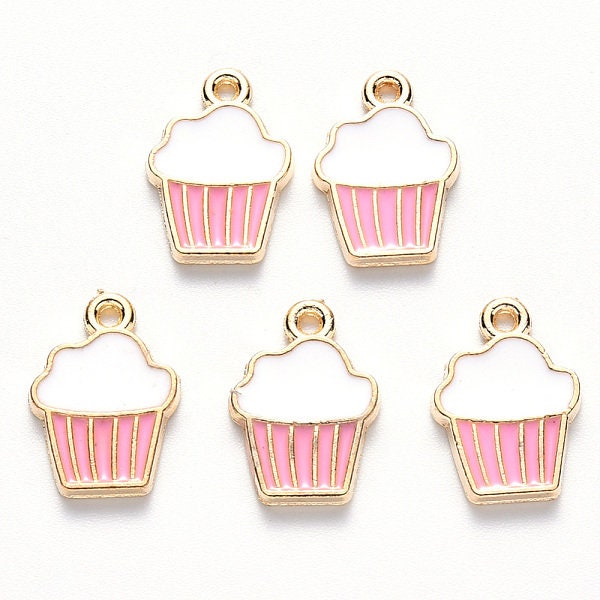 Pink Cupcake Enamel Zinc Alloy Charm (16mm x 11mm)