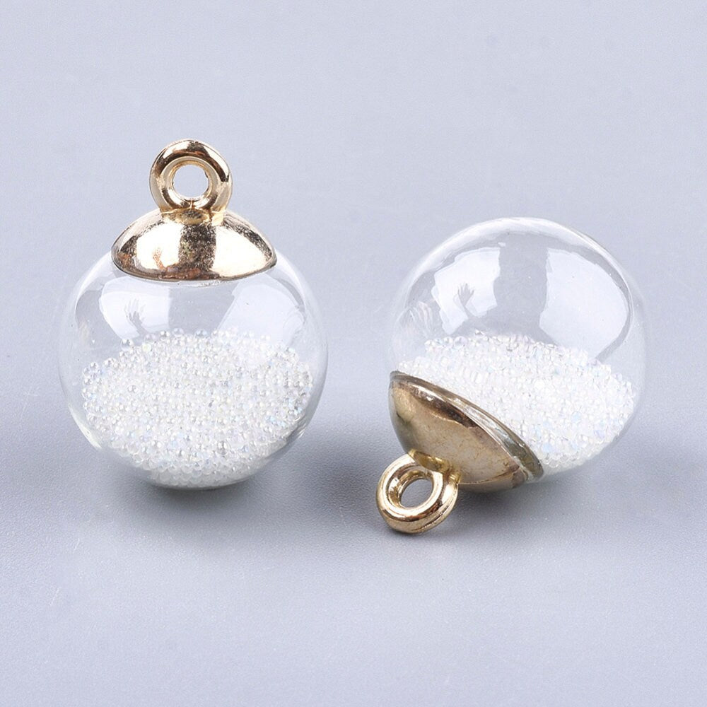 Pink Purple White Transparent Glass Globe Orb with Glass Micro Beads