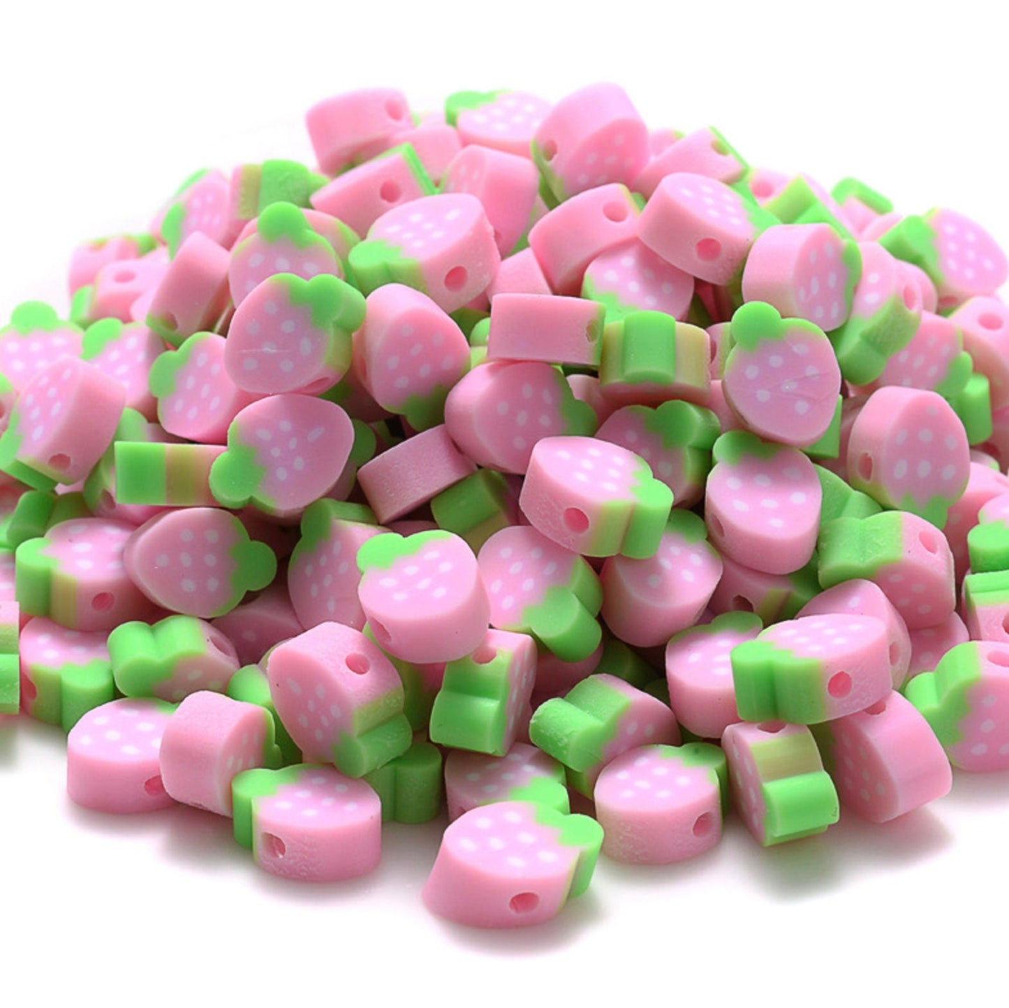 10MM Pink Strawberry Fruit Themed Polymer Clay Beads