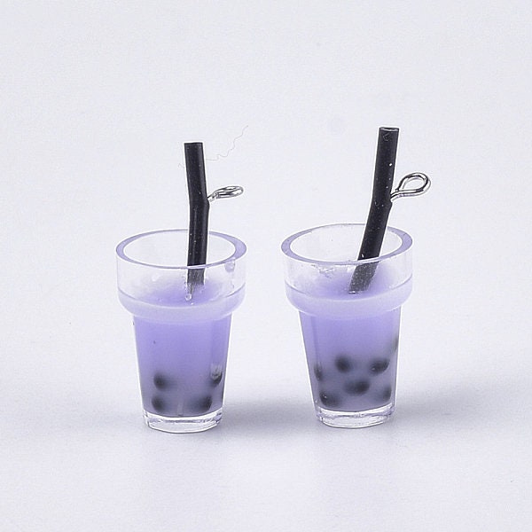 Plastic Cup Resin Bubble Tea Bottle Charm with Eye Pin (11mm x 22mm)