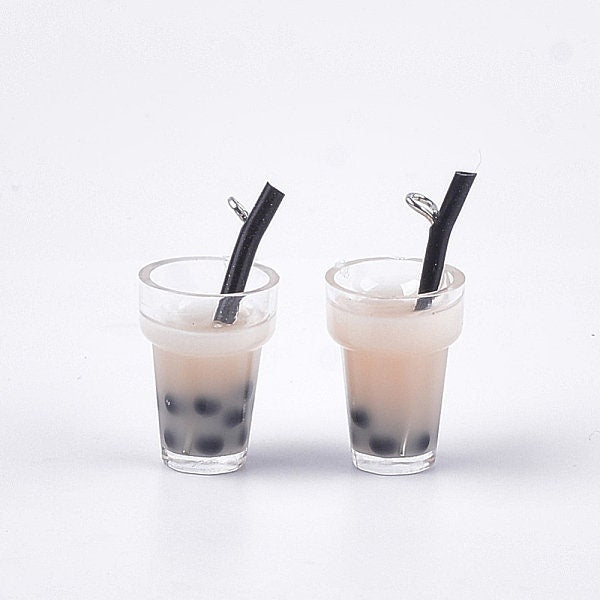Plastic Cup Resin Bubble Tea Bottle Charm with Eye Pin (11mm x 22mm)