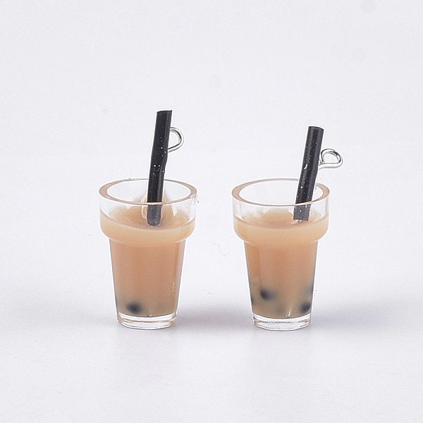 Plastic Cup Resin Bubble Tea Bottle Charm with Eye Pin (11mm x 22mm)