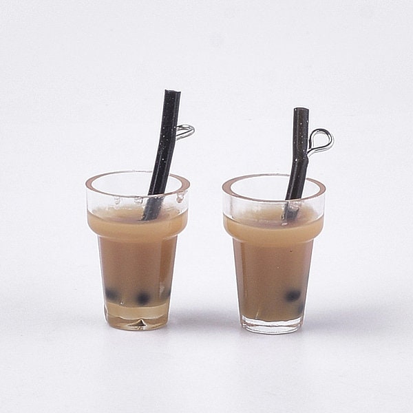 Plastic Cup Resin Bubble Tea Bottle Charm with Eye Pin (11mm x 22mm)