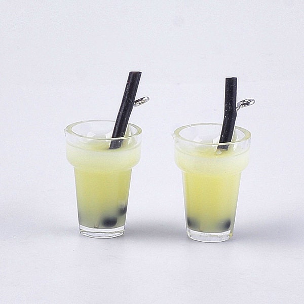 Plastic Cup Resin Bubble Tea Bottle Charm with Eye Pin (11mm x 22mm)