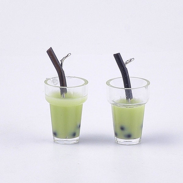 Plastic Cup Resin Bubble Tea Bottle Charm with Eye Pin (11mm x 22mm)