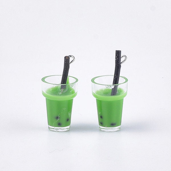 Plastic Cup Resin Bubble Tea Bottle Charm with Eye Pin (11mm x 22mm)