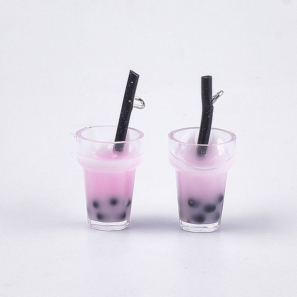 Plastic Cup Resin Bubble Tea Bottle Charm with Eye Pin (11mm x 22mm)