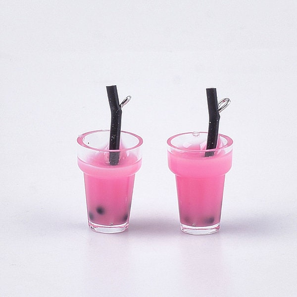 Plastic Cup Resin Bubble Tea Bottle Charm with Eye Pin (11mm x 22mm)