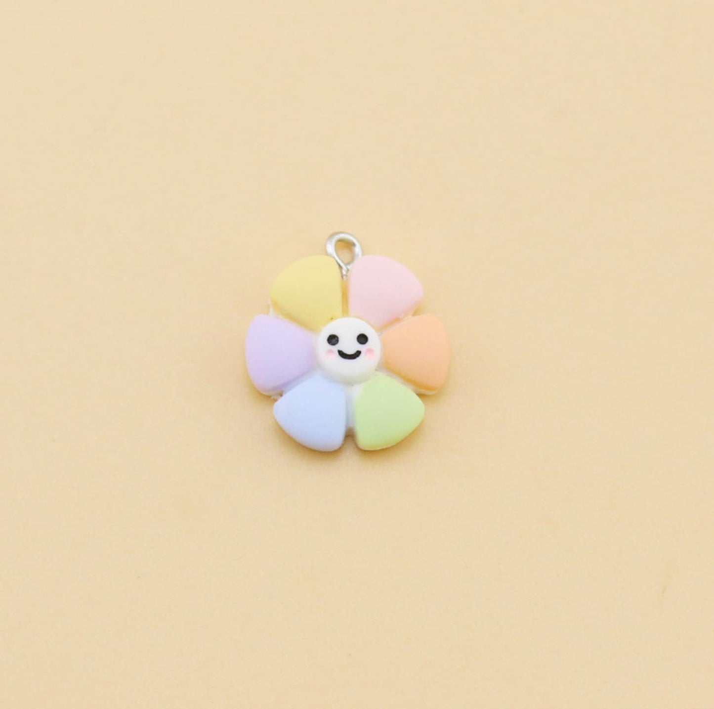 Rainbow Flower with Happy Face Charm (19MM X 19MM)