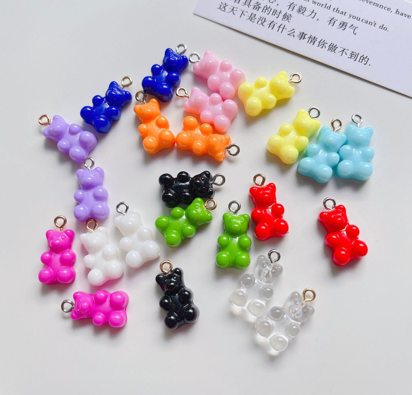 Rainbow Themed Colored Gummy Bear Charms with Gold Eyepins (10mm x 16mm)