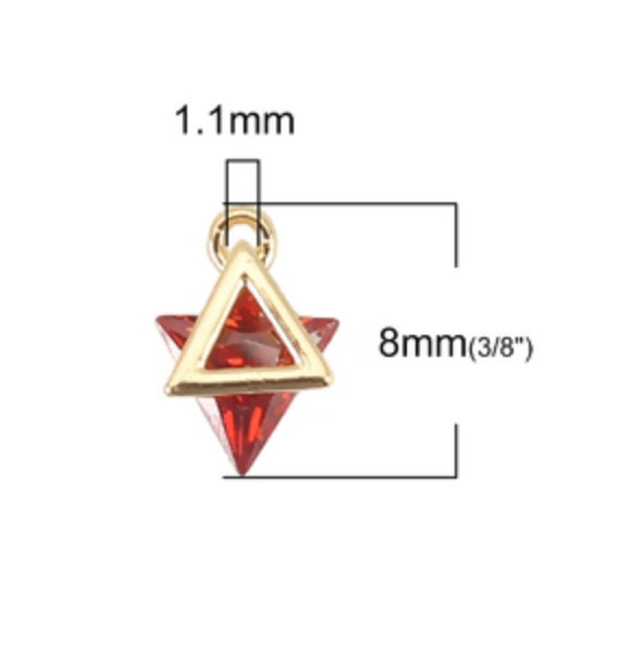 Red Triangle Cubic Zirconia 18K Gold Plated Charm (8MM x 6MM) Style Pendant