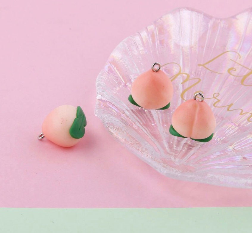 Resin Pink Peach, Fruit Themed Charm (17mm x 21mm)