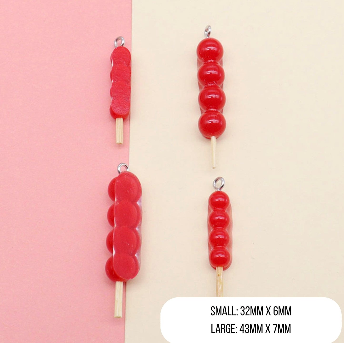 Small/Large Red Tanghulu Themed Acrylic Charms with Silver Eyepins