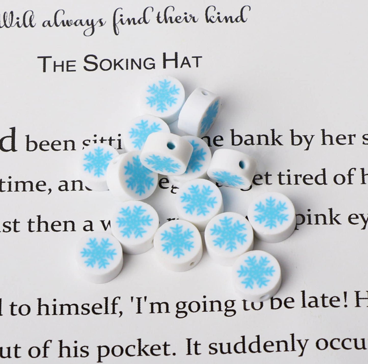 10MM Snowflake, Winter Themed Polymer Clay Beads