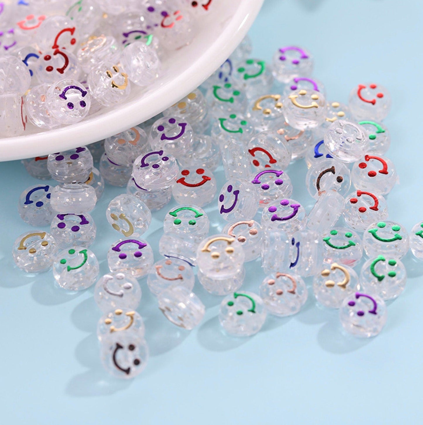 10MM x 6MM Solid/Transparent Colorful Mixed Color Smiley Face Beads