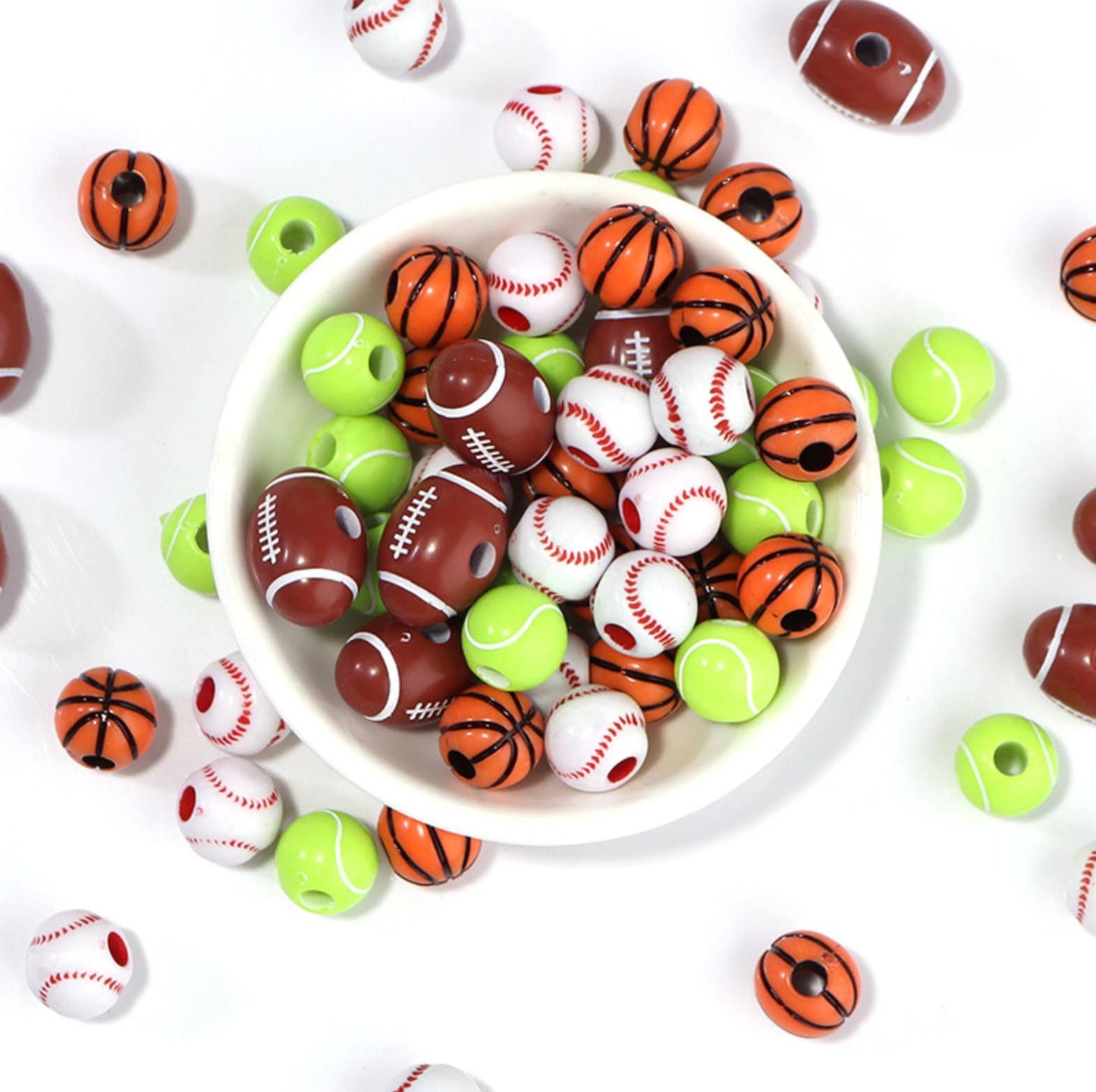 Sports Themed Acrylic Beads (Baseball, Basketball, Tennis, Football, Softball)