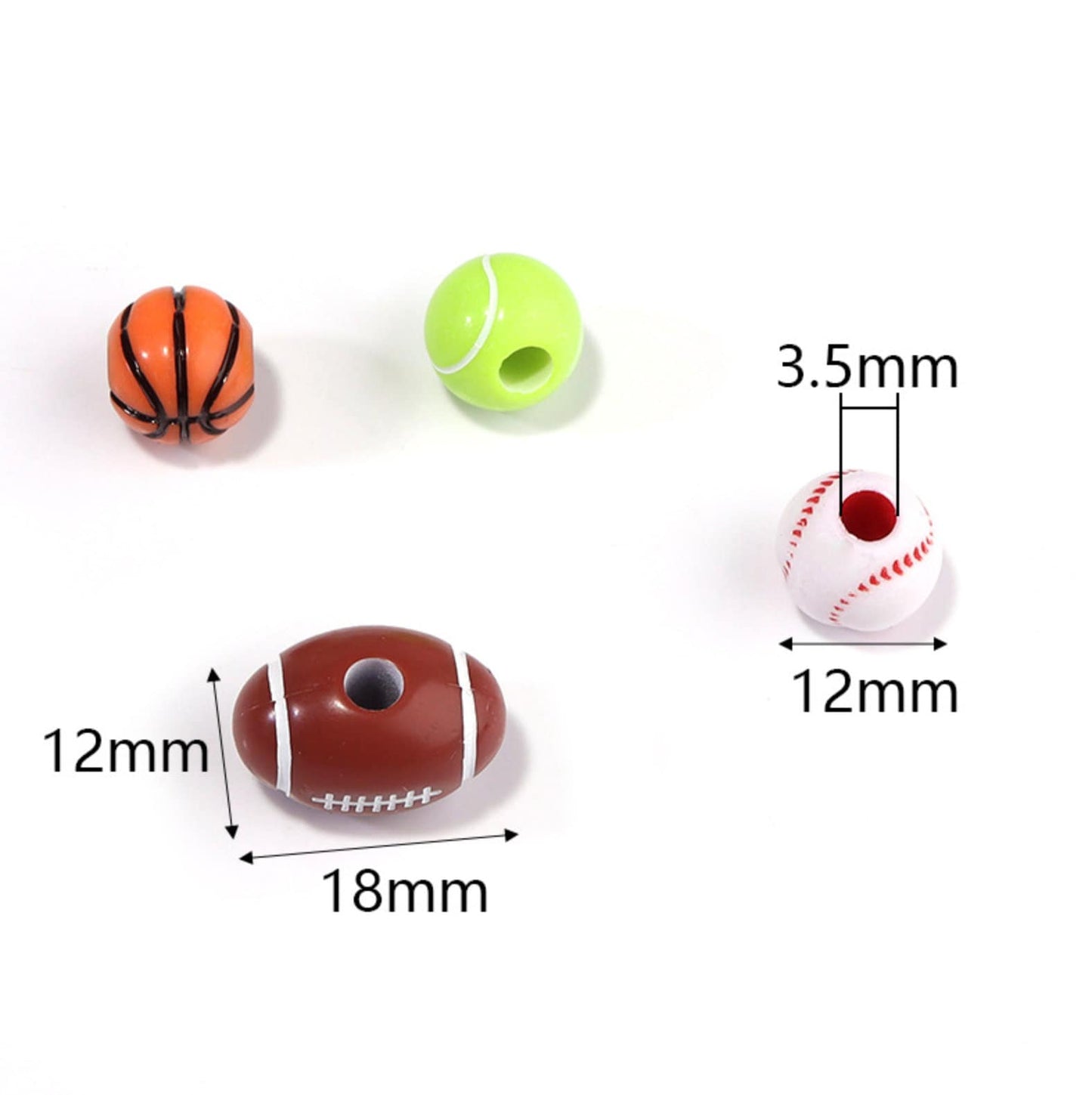 Sports Themed Acrylic Beads (Baseball, Basketball, Tennis, Football, Softball)