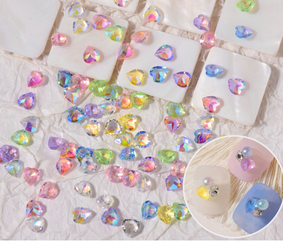 Tiny Rectangular and Heart Shaped Rhinestone for Nail Art, DIY, Decoden