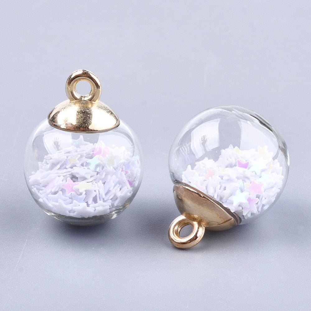 Transparent Glass Orb with Plastic Star Confetti Flakes (21.5mm x 16mm)