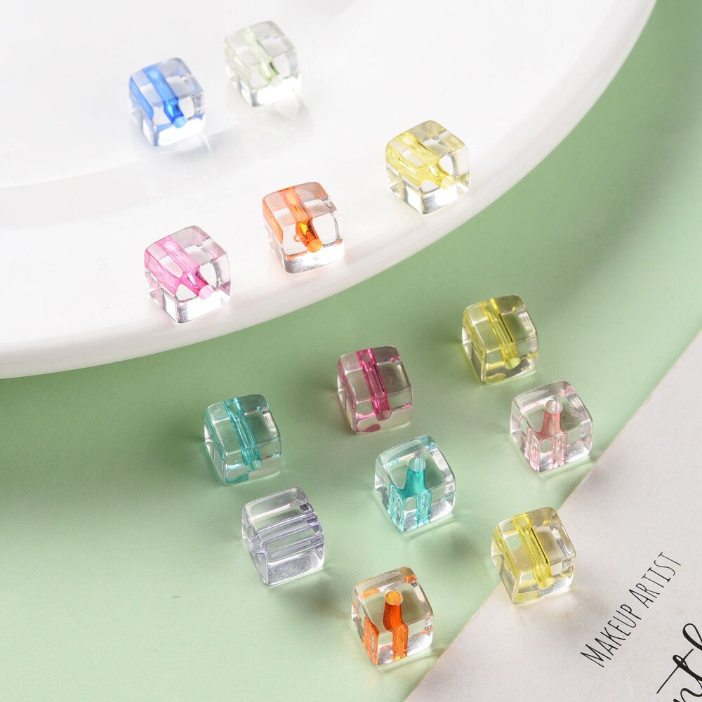 8MM Transparent Acrylic Cube with Colored Center Bead