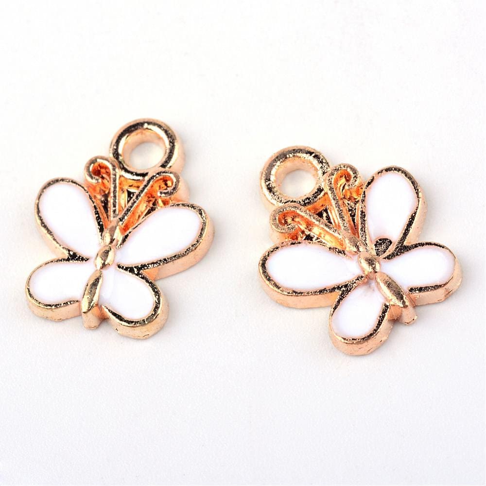 White Butterfly Alloy Enamel Charm (14.5mm x11.5mm x 2mm, Hole: 2mm)