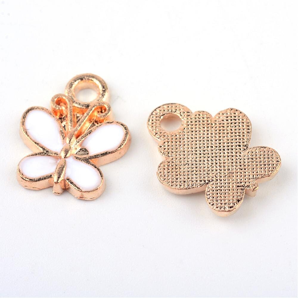 White Butterfly Alloy Enamel Charm (14.5mm x11.5mm x 2mm, Hole: 2mm)