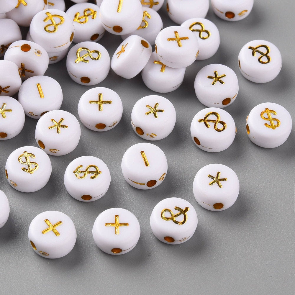 7MM Gold Ampersand Asterisk, Plus, Minus, Dollar Sign Symbol Beads