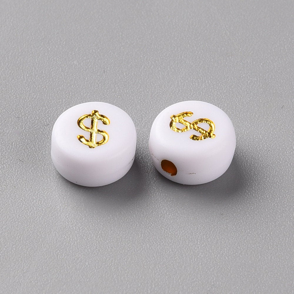 7MM Gold Ampersand Asterisk, Plus, Minus, Dollar Sign Symbol Beads