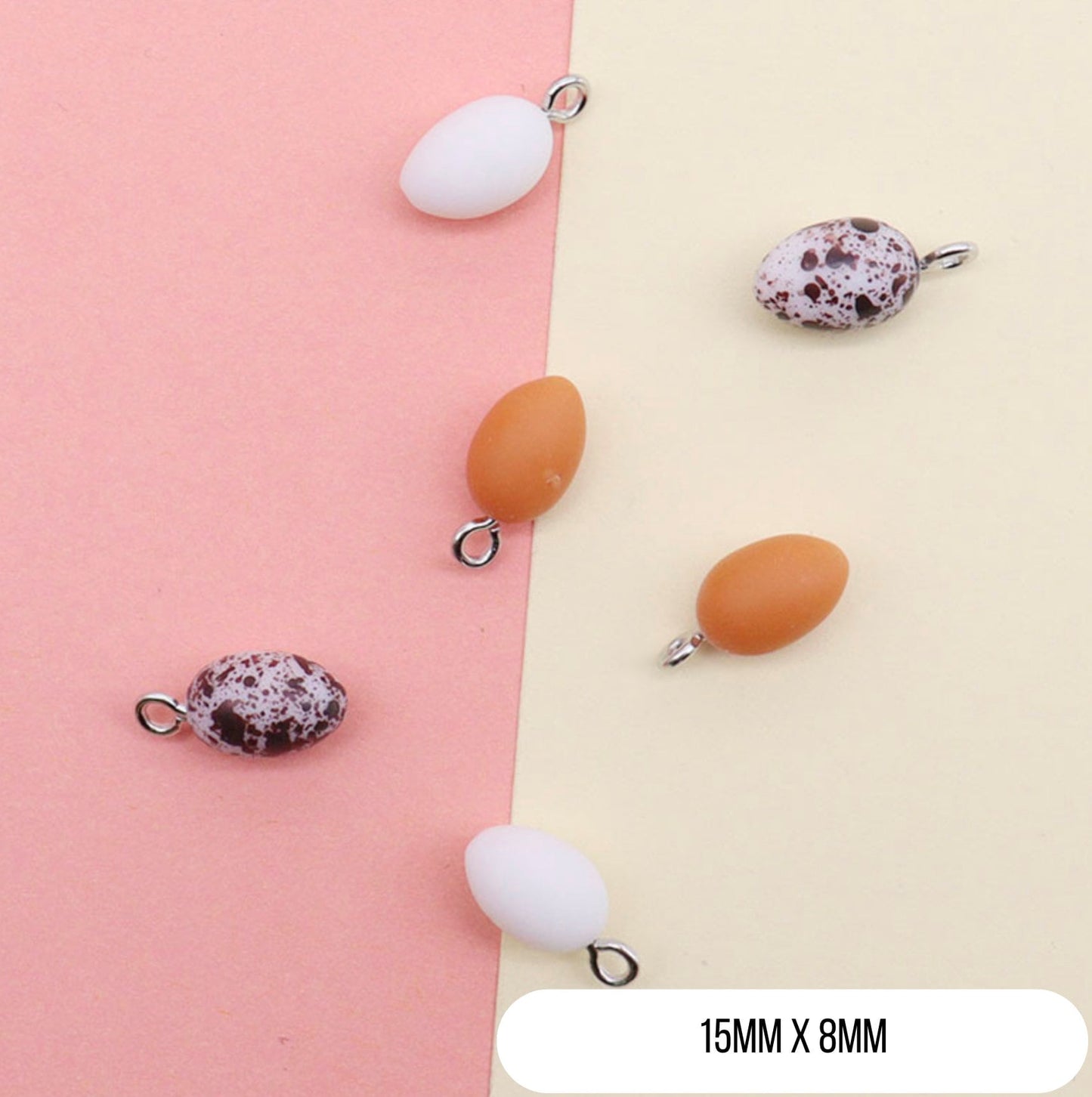 White, Brown or Speckled Whole Egg Themed Acrylic Charms (15MM x 8MM)