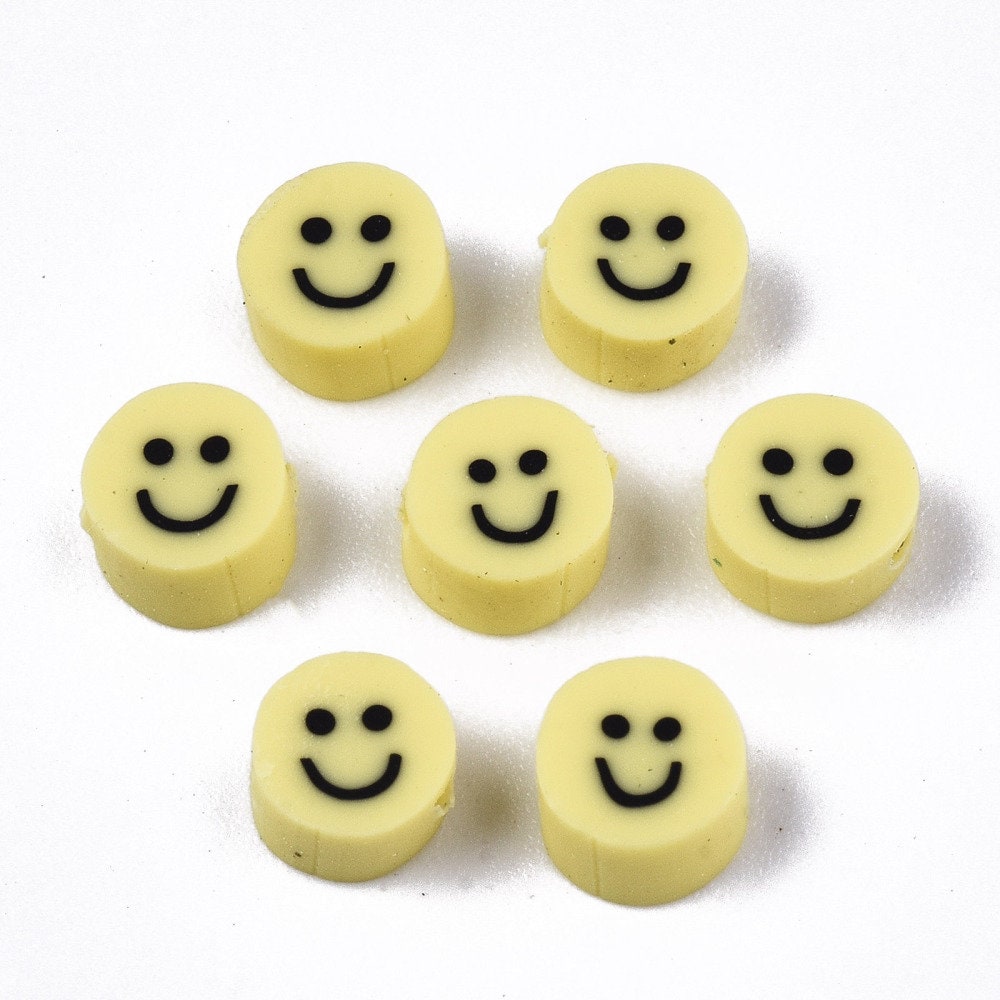 5MM/9MM Yellow Smiley Face Themed Polymer Clay Beads