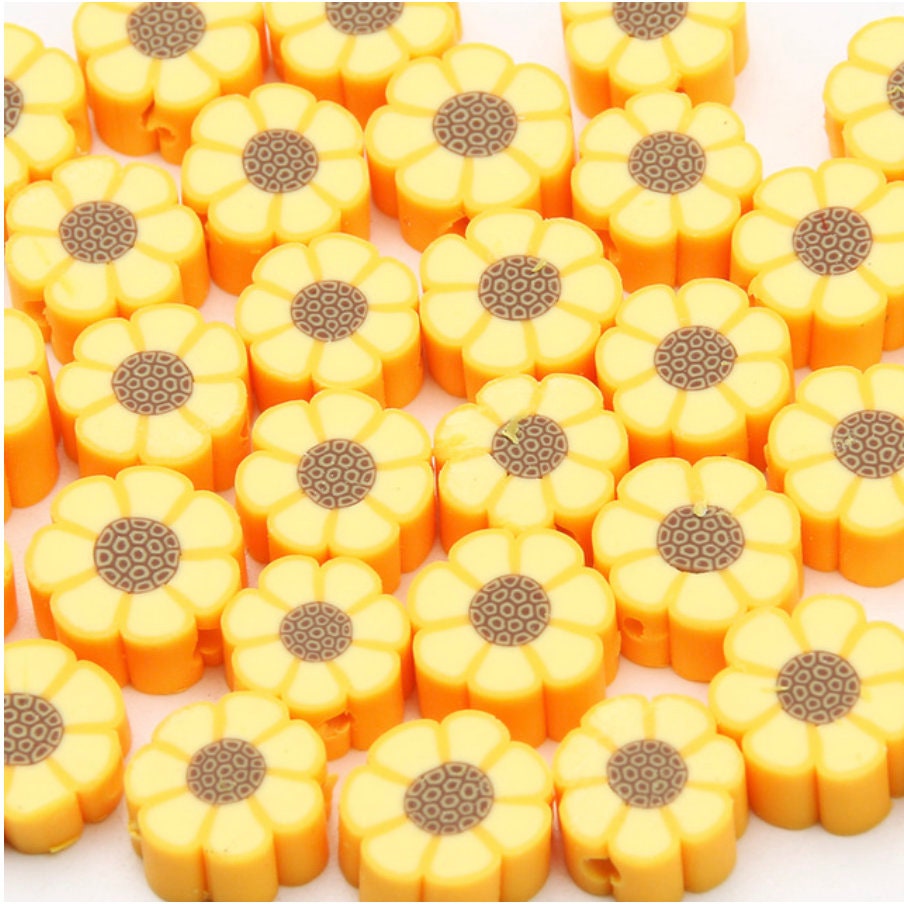 10MM Yellow Sunflower, Flower Themed Polymer Clay Bead