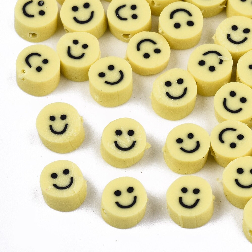 5MM/9MM Yellow Smiley Face Themed Polymer Clay Beads